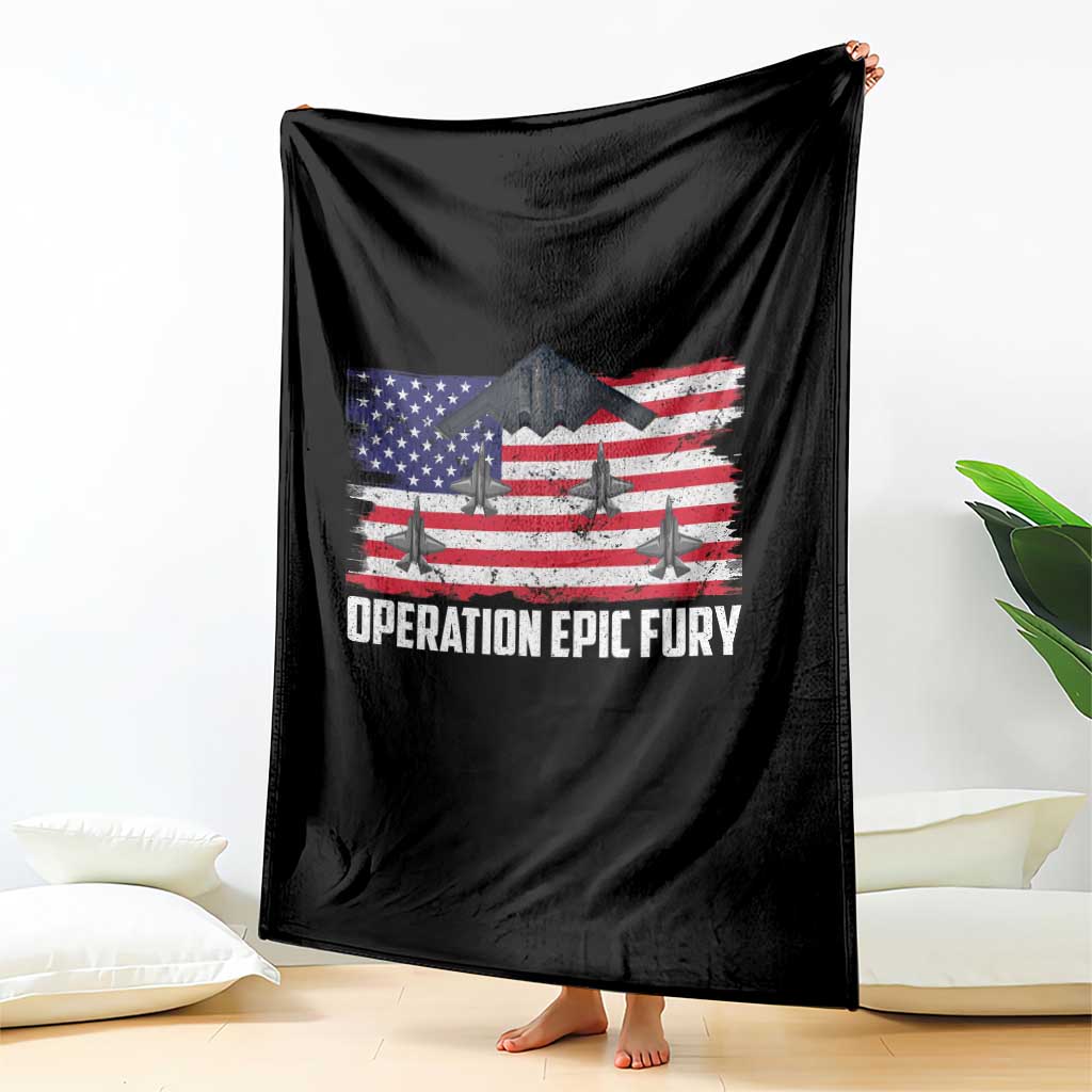 Operation Epic Fury Fighter Jet Formation American Flag Throw Blanket B12 Spirit USA Strength and Freedom TS02 Print Your Wear