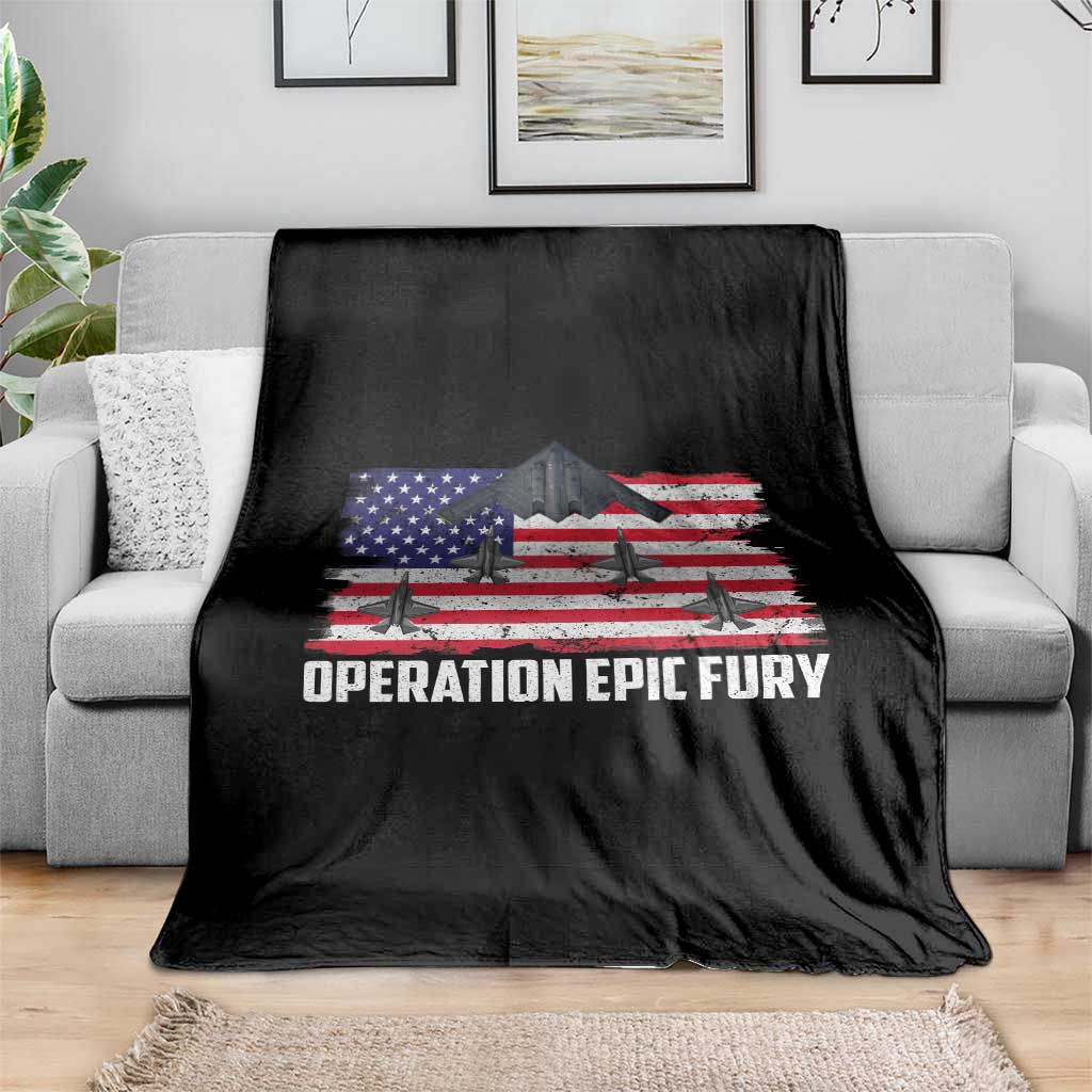 Operation Epic Fury Fighter Jet Formation American Flag Throw Blanket B12 Spirit USA Strength and Freedom TS02 Print Your Wear
