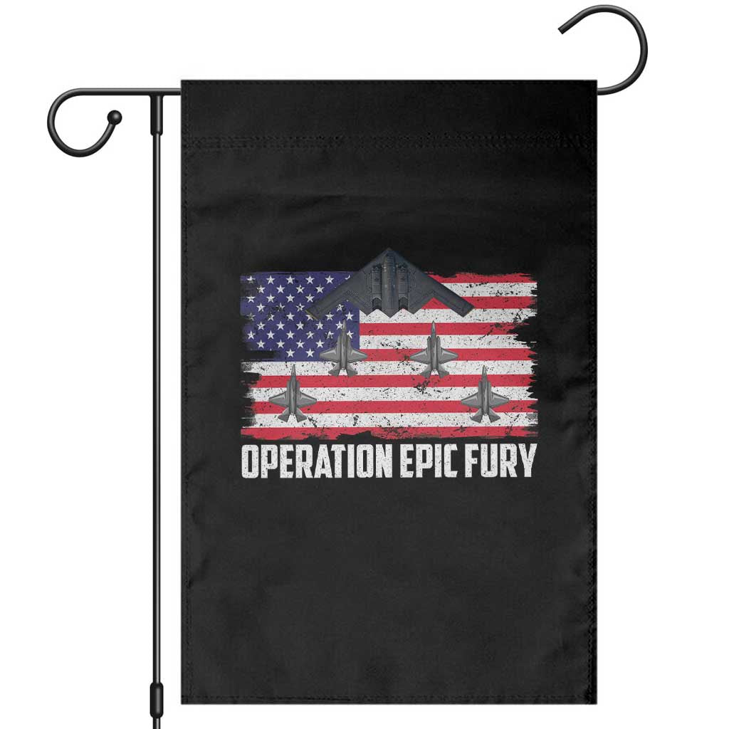 Operation Epic Fury Fighter Jet Formation American Flag Garden Flag B12 Spirit USA Strength and Freedom TS02 Black Print Your Wear