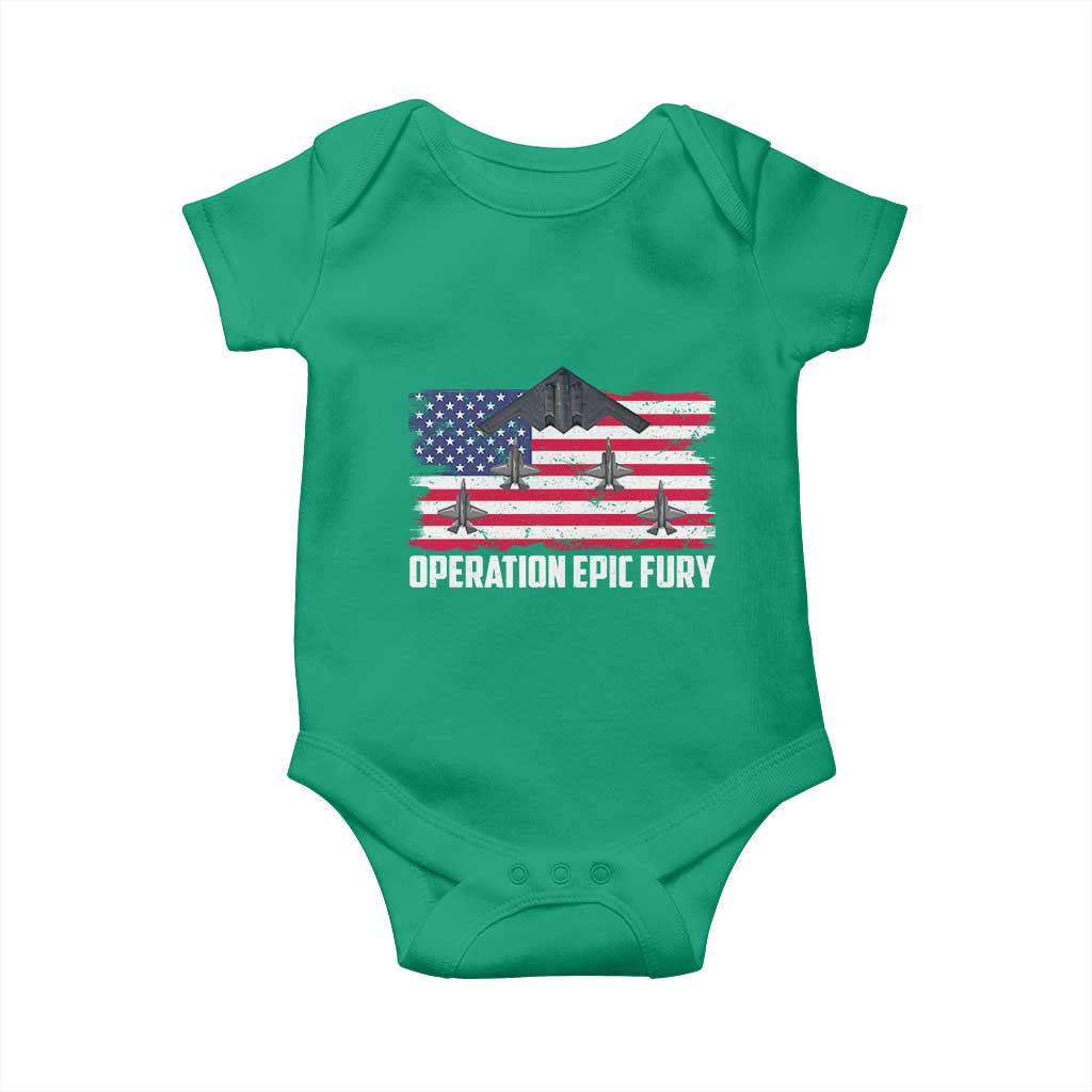 Operation Epic Fury Fighter Jet Formation American Flag Baby Onesie B12 Spirit USA Strength and Freedom TS02 Irish Green Print Your Wear