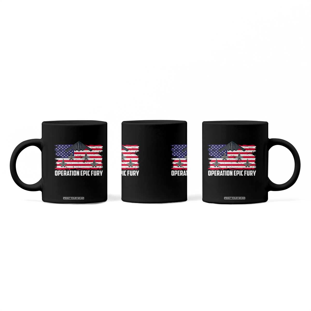 Operation Epic Fury Fighter Jet Formation American Flag Coffee Mug B12 Spirit USA Strength and Freedom TS02 Print Your Wear