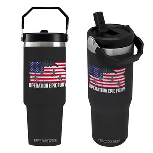 Operation Epic Fury Fighter Jet Formation American Flag Flip Straw Tumbler B12 Spirit USA Strength and Freedom TS02 One Size: 30 oz Black Print Your Wear