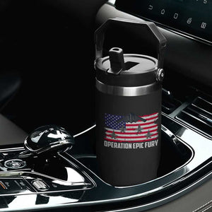 Operation Epic Fury Fighter Jet Formation American Flag Flip Straw Tumbler B12 Spirit USA Strength and Freedom TS02 Print Your Wear