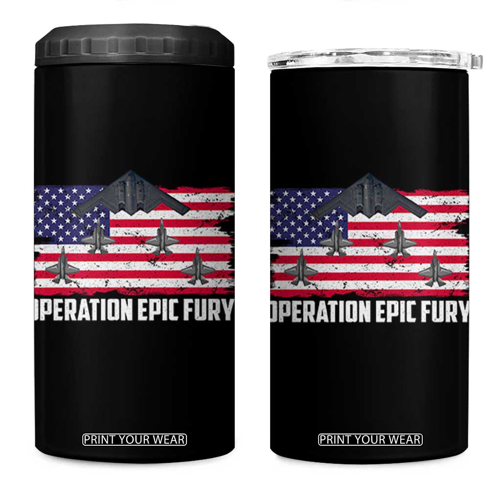 Operation Epic Fury Fighter Jet Formation American Flag 4 in 1 Can Cooler Tumbler B12 Spirit USA Strength and Freedom TS02 One Size: 16 oz Black Print Your Wear