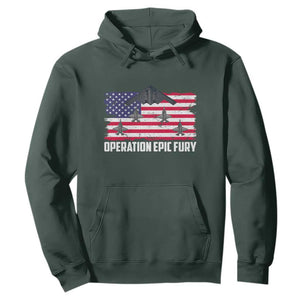 Operation Epic Fury Fighter Jet Formation American Flag Hoodie B12 Spirit USA Strength and Freedom TS02 Dark Forest Green Print Your Wear