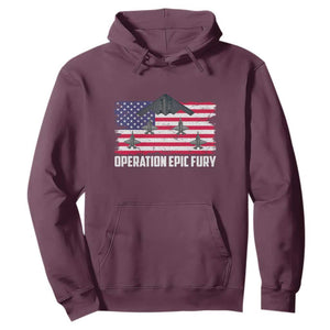 Operation Epic Fury Fighter Jet Formation American Flag Hoodie B12 Spirit USA Strength and Freedom TS02 Maroon Print Your Wear