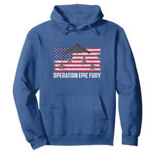 Operation Epic Fury Fighter Jet Formation American Flag Hoodie B12 Spirit USA Strength and Freedom TS02 Royal Blue Print Your Wear