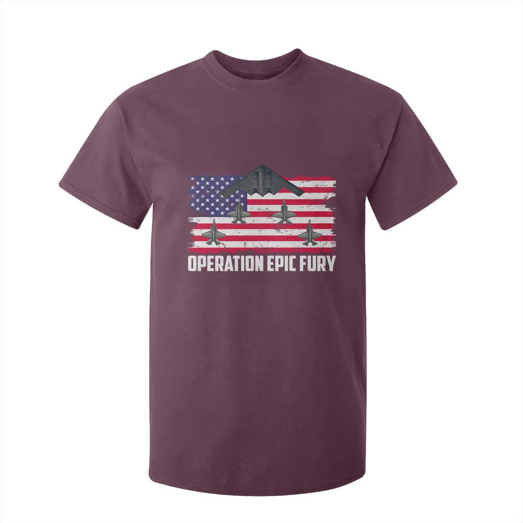 Operation Epic Fury Fighter Jet Formation American Flag T Shirt For Kid B12 Spirit USA Strength and Freedom TS02 Maroon Print Your Wear