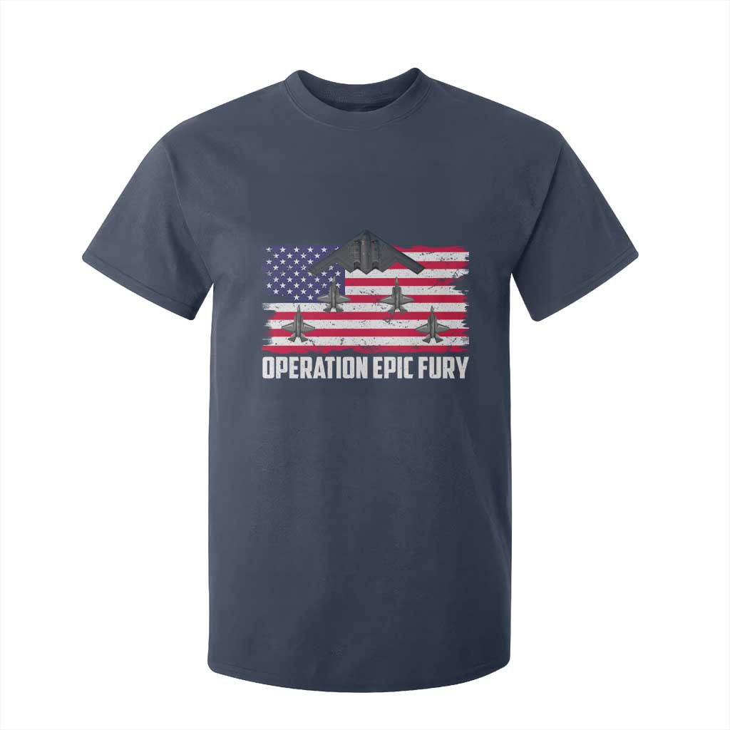 Operation Epic Fury Fighter Jet Formation American Flag T Shirt For Kid B12 Spirit USA Strength and Freedom TS02 Navy Print Your Wear