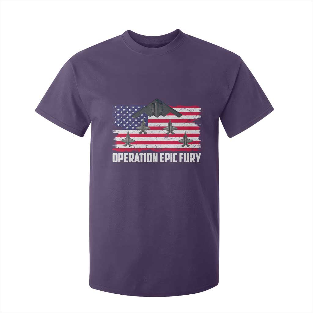 Operation Epic Fury Fighter Jet Formation American Flag T Shirt For Kid B12 Spirit USA Strength and Freedom TS02 Purple Print Your Wear