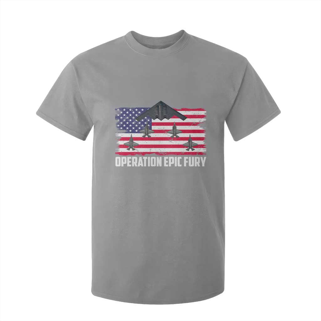 Operation Epic Fury Fighter Jet Formation American Flag T Shirt For Kid B12 Spirit USA Strength and Freedom TS02 Sport Gray Print Your Wear