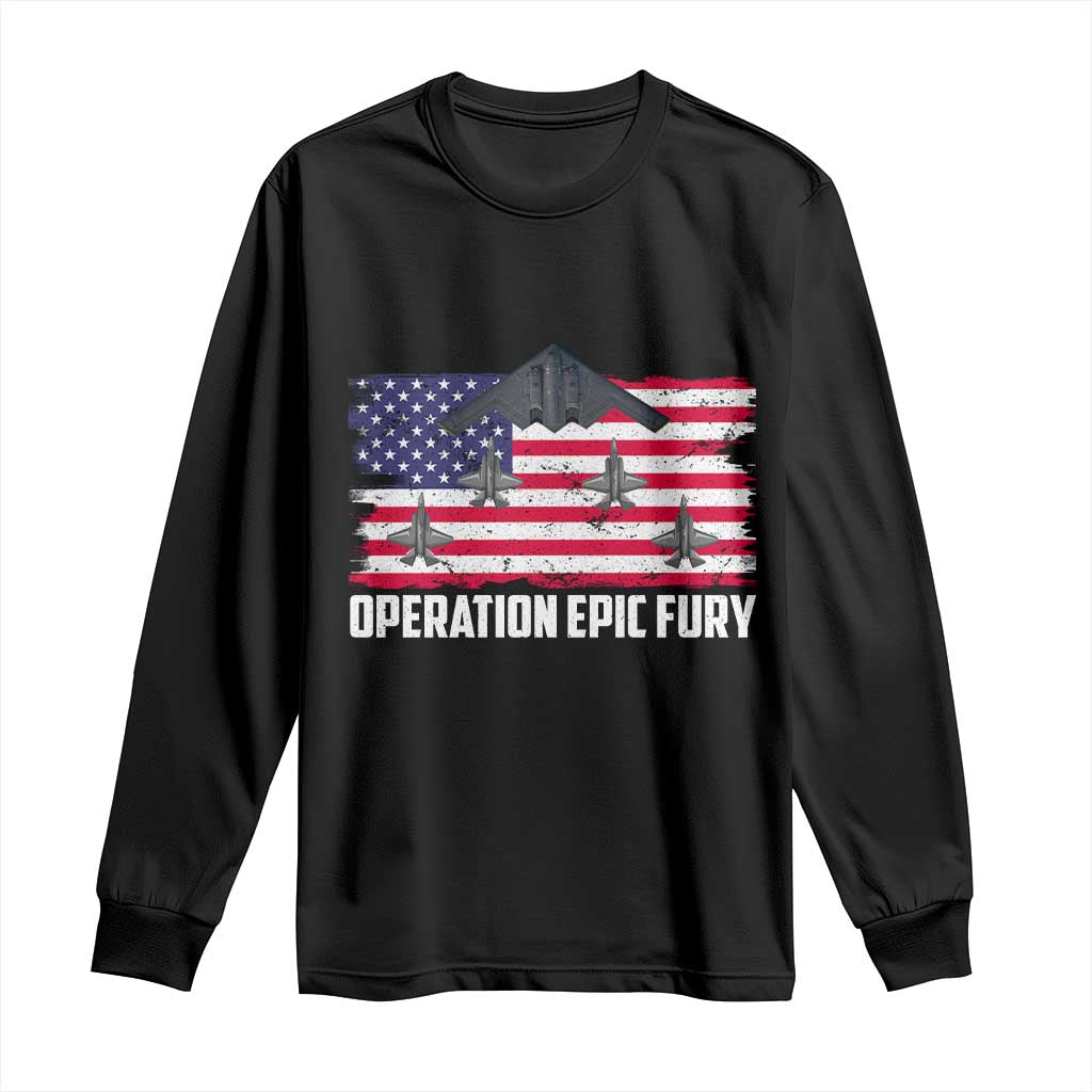 Operation Epic Fury Fighter Jet Formation American Flag Long Sleeve Shirt B12 Spirit USA Strength and Freedom TS02 Black Print Your Wear