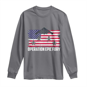 Operation Epic Fury Fighter Jet Formation American Flag Long Sleeve Shirt B12 Spirit USA Strength and Freedom TS02 Charcoal Print Your Wear