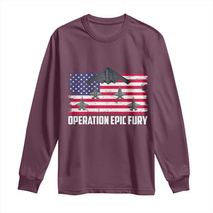 Operation Epic Fury Fighter Jet Formation American Flag Long Sleeve Shirt B12 Spirit USA Strength and Freedom TS02 Maroon Print Your Wear