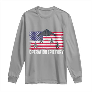 Operation Epic Fury Fighter Jet Formation American Flag Long Sleeve Shirt B12 Spirit USA Strength and Freedom TS02 Sport Gray Print Your Wear