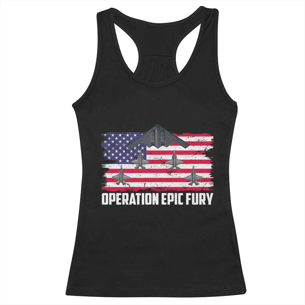Operation Epic Fury Fighter Jet Formation American Flag Racerback Tank Top B12 Spirit USA Strength and Freedom TS02 Black Print Your Wear