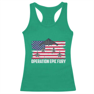 Operation Epic Fury Fighter Jet Formation American Flag Racerback Tank Top B12 Spirit USA Strength and Freedom TS02 Irish Green Print Your Wear