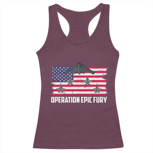 Operation Epic Fury Fighter Jet Formation American Flag Racerback Tank Top B12 Spirit USA Strength and Freedom TS02 Maroon Print Your Wear