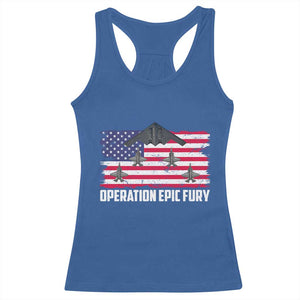 Operation Epic Fury Fighter Jet Formation American Flag Racerback Tank Top B12 Spirit USA Strength and Freedom TS02 Royal Blue Print Your Wear
