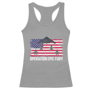 Operation Epic Fury Fighter Jet Formation American Flag Racerback Tank Top B12 Spirit USA Strength and Freedom TS02 Sport Gray Print Your Wear