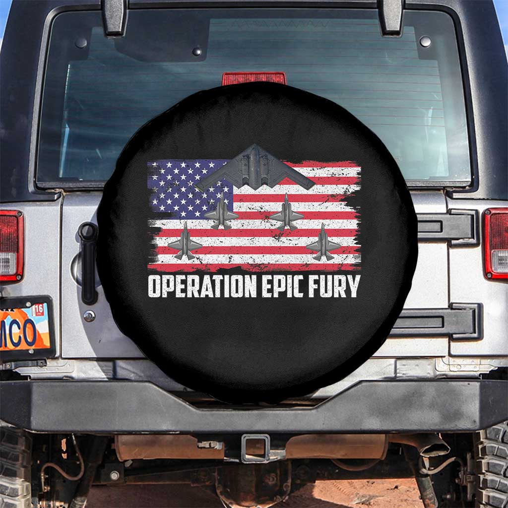Operation Epic Fury Fighter Jet Formation American Flag Spare Tire Cover B12 Spirit USA Strength and Freedom TS02 No hole Black Print Your Wear