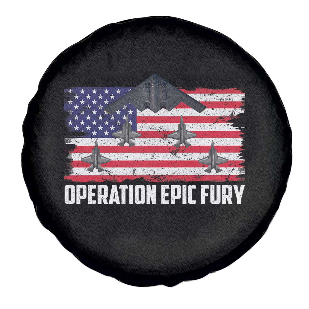 Operation Epic Fury Fighter Jet Formation American Flag Spare Tire Cover B12 Spirit USA Strength and Freedom TS02 Print Your Wear