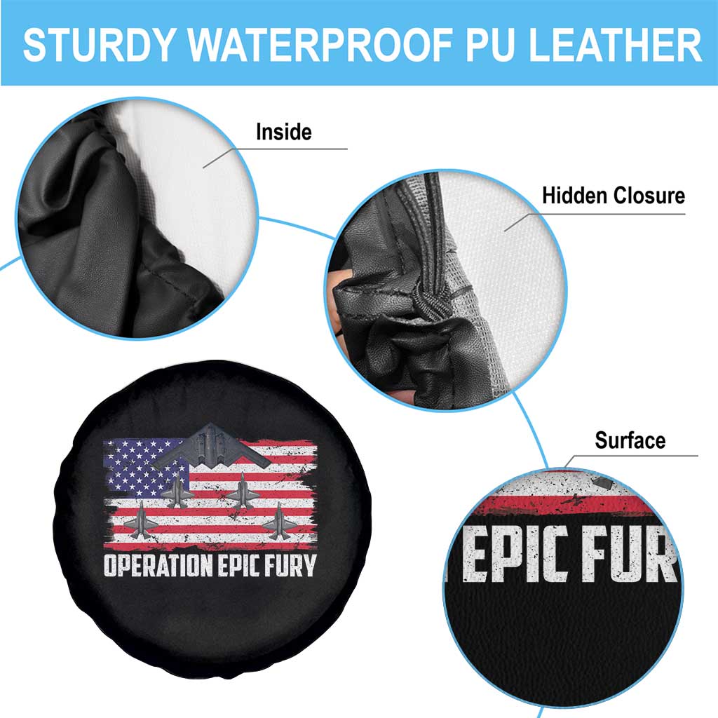 Operation Epic Fury Fighter Jet Formation American Flag Spare Tire Cover B12 Spirit USA Strength and Freedom TS02 Print Your Wear