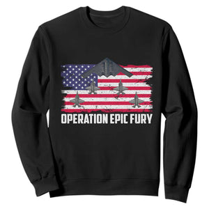 Operation Epic Fury Fighter Jet Formation American Flag Sweatshirt B12 Spirit USA Strength and Freedom TS02 Black Print Your Wear