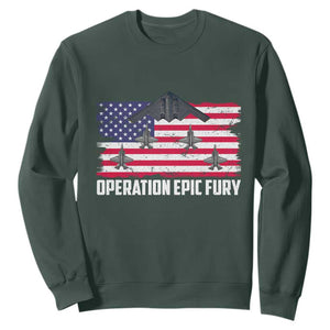 Operation Epic Fury Fighter Jet Formation American Flag Sweatshirt B12 Spirit USA Strength and Freedom TS02 Dark Forest Green Print Your Wear