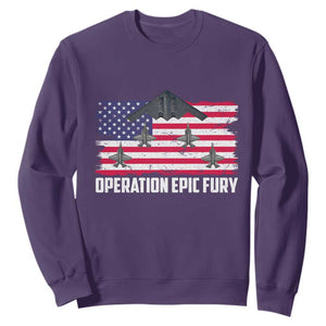 Operation Epic Fury Fighter Jet Formation American Flag Sweatshirt B12 Spirit USA Strength and Freedom TS02 Purple Print Your Wear