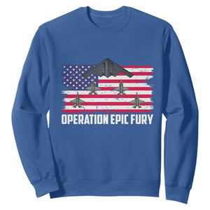 Operation Epic Fury Fighter Jet Formation American Flag Sweatshirt B12 Spirit USA Strength and Freedom TS02 Royal Blue Print Your Wear
