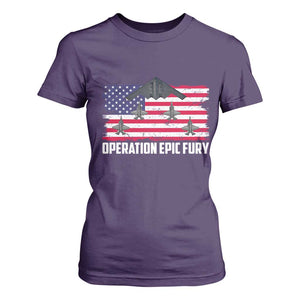 Operation Epic Fury Fighter Jet Formation American Flag T Shirt For Women B12 Spirit USA Strength and Freedom TS02 Purple Print Your Wear