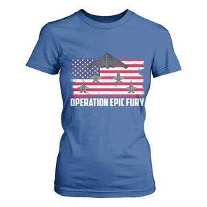 Operation Epic Fury Fighter Jet Formation American Flag T Shirt For Women B12 Spirit USA Strength and Freedom TS02 Royal Blue Print Your Wear