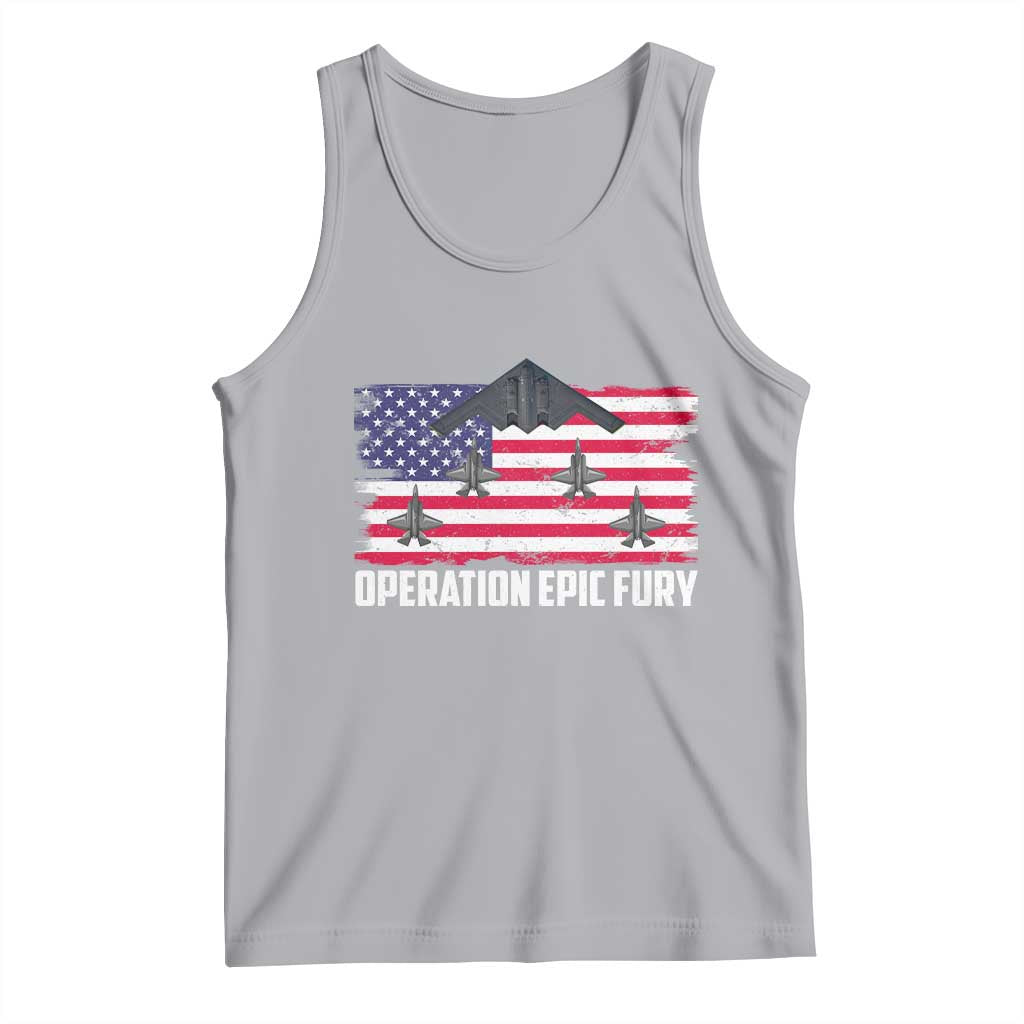 Operation Epic Fury Fighter Jet Formation American Flag Tank Top B12 Spirit USA Strength and Freedom TS02 Athletic Heather Print Your Wear