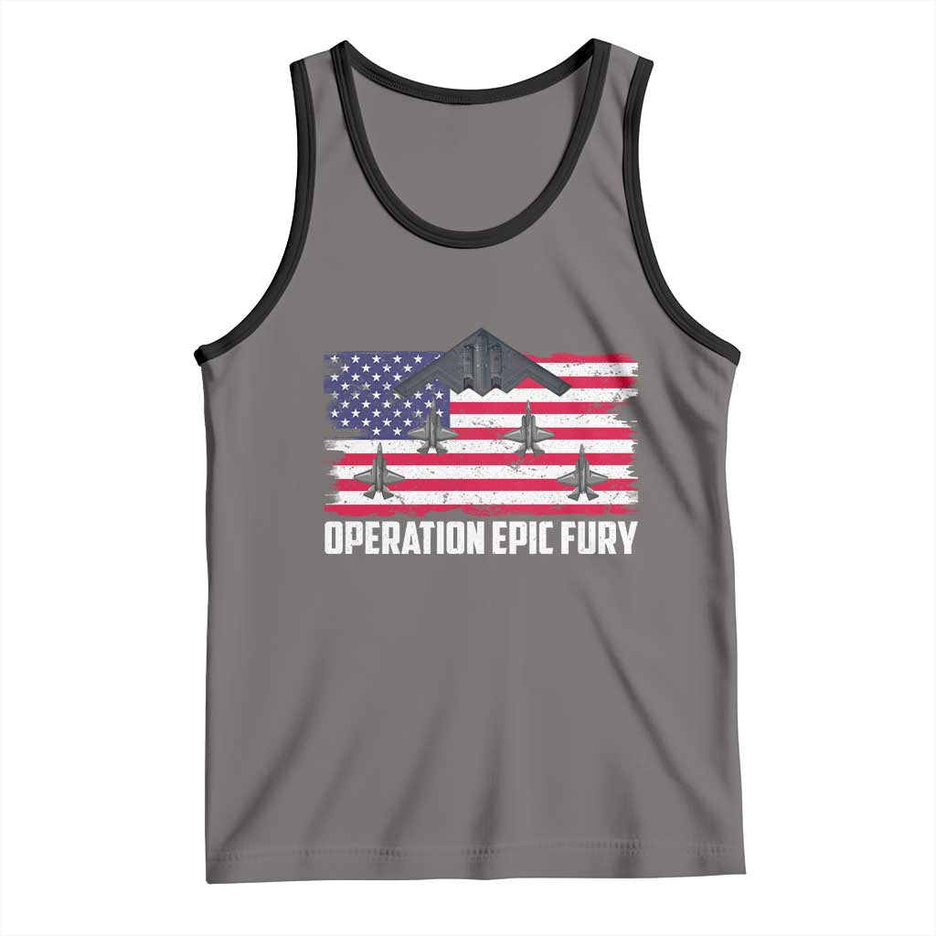 Operation Epic Fury Fighter Jet Formation American Flag Tank Top B12 Spirit USA Strength and Freedom TS02 Deep Heather Black Print Your Wear