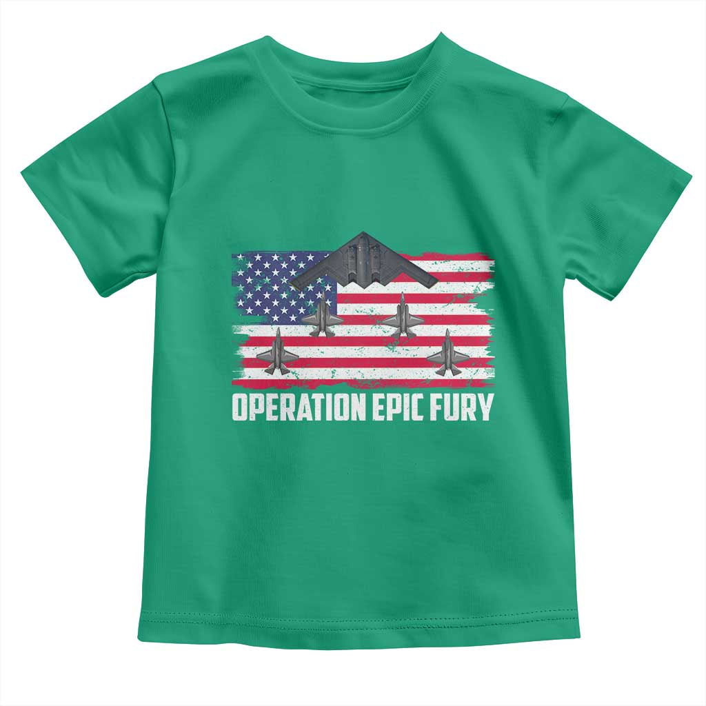 Operation Epic Fury Fighter Jet Formation American Flag Toddler T Shirt B12 Spirit USA Strength and Freedom TS02 Irish Green Print Your Wear