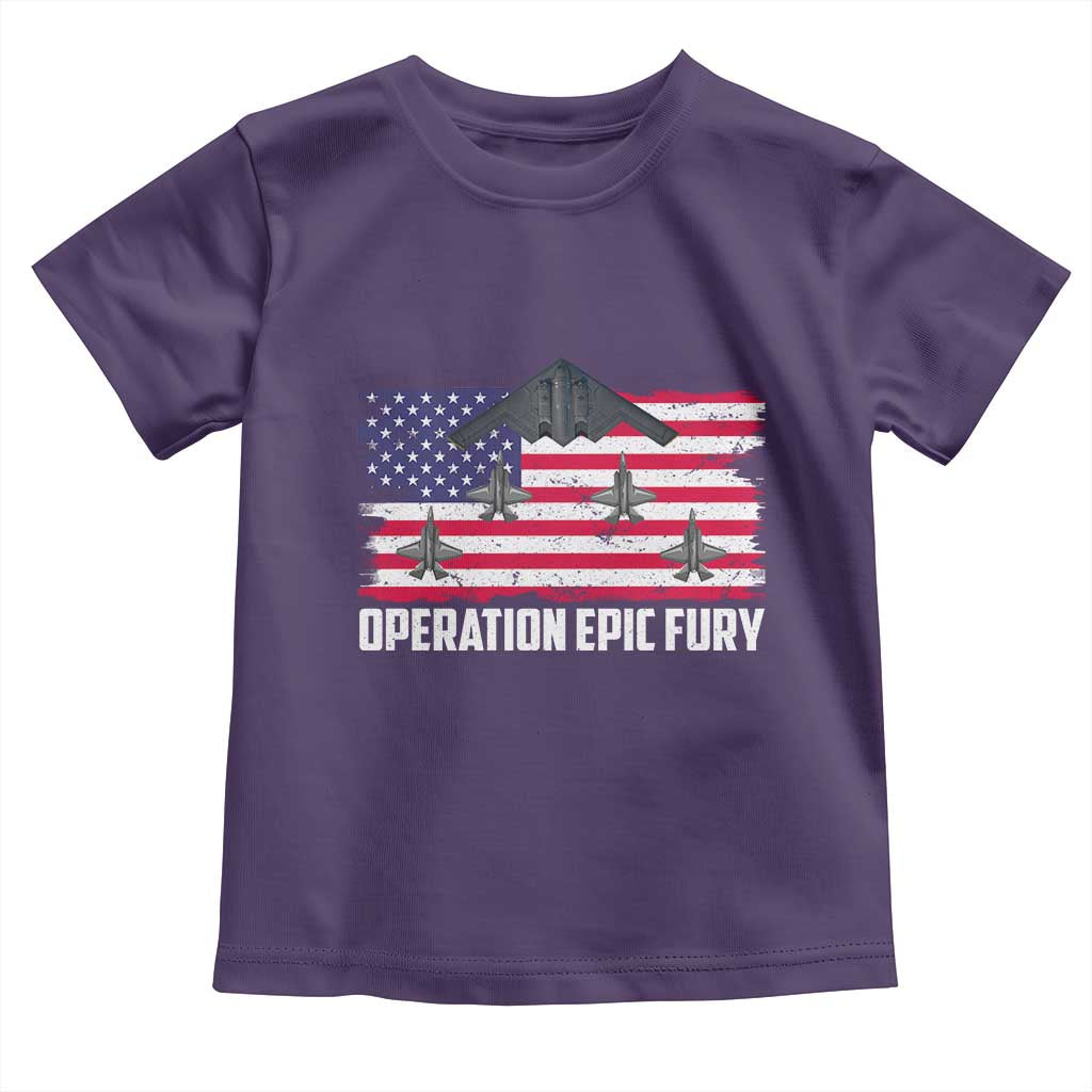 Operation Epic Fury Fighter Jet Formation American Flag Toddler T Shirt B12 Spirit USA Strength and Freedom TS02 Purple Print Your Wear