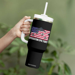 Operation Epic Fury Fighter Jet Formation American Flag Tumbler With Handle B12 Spirit USA Strength and Freedom TS02 Print Your Wear