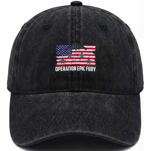 Operation Epic Fury Fighter Jet Formation American Flag Washed Cotton Baseball Cap B12 Spirit USA Strength and Freedom TS02 Washed Cap Universal Fit Black Print Your Wear