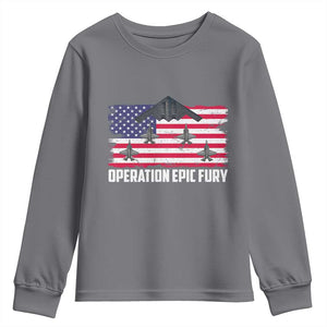 Operation Epic Fury Fighter Jet Formation American Flag Youth Sweatshirt B12 Spirit USA Strength and Freedom TS02 Charcoal Print Your Wear