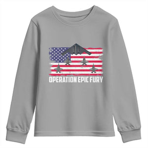 Operation Epic Fury Fighter Jet Formation American Flag Youth Sweatshirt B12 Spirit USA Strength and Freedom TS02 Sport Gray Print Your Wear