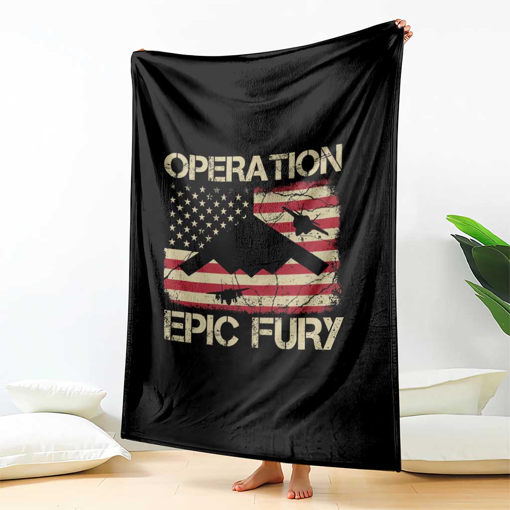 Operation Epic Fury Vintage American Flag Bomber Throw Blanket B2 Spirit Patriotic Strength TS02 Print Your Wear