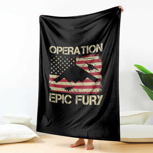 Operation Epic Fury Vintage American Flag Bomber Throw Blanket B2 Spirit Patriotic Strength TS02 Print Your Wear