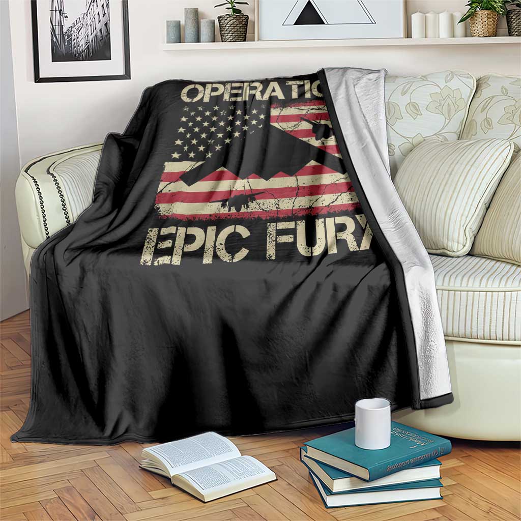 Operation Epic Fury Vintage American Flag Bomber Throw Blanket B2 Spirit Patriotic Strength TS02 Print Your Wear