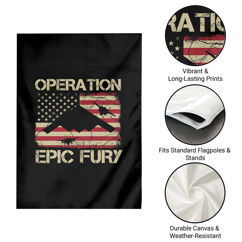 Operation Epic Fury Vintage American Flag Bomber Garden Flag B2 Spirit Patriotic Strength TS02 Print Your Wear