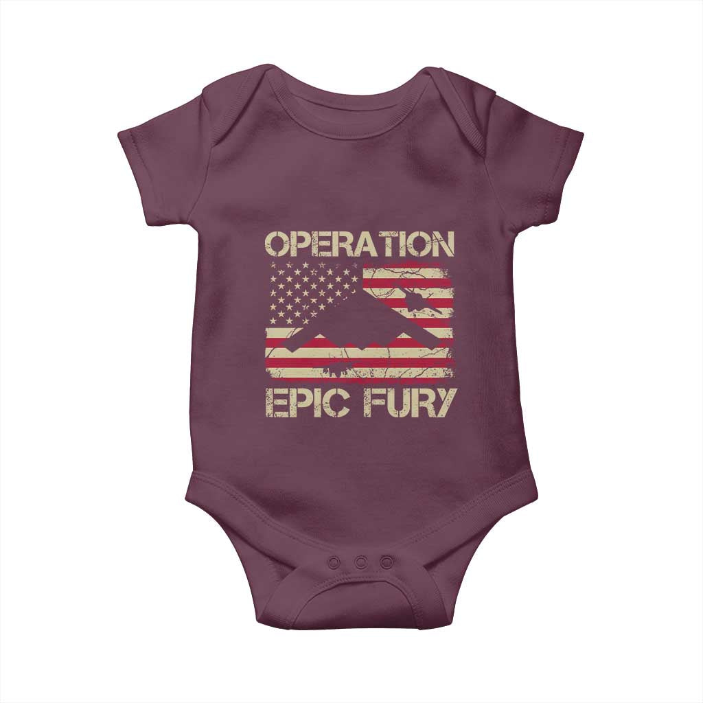 Operation Epic Fury Vintage American Flag Bomber Baby Onesie B2 Spirit Patriotic Strength TS02 Maroon Print Your Wear