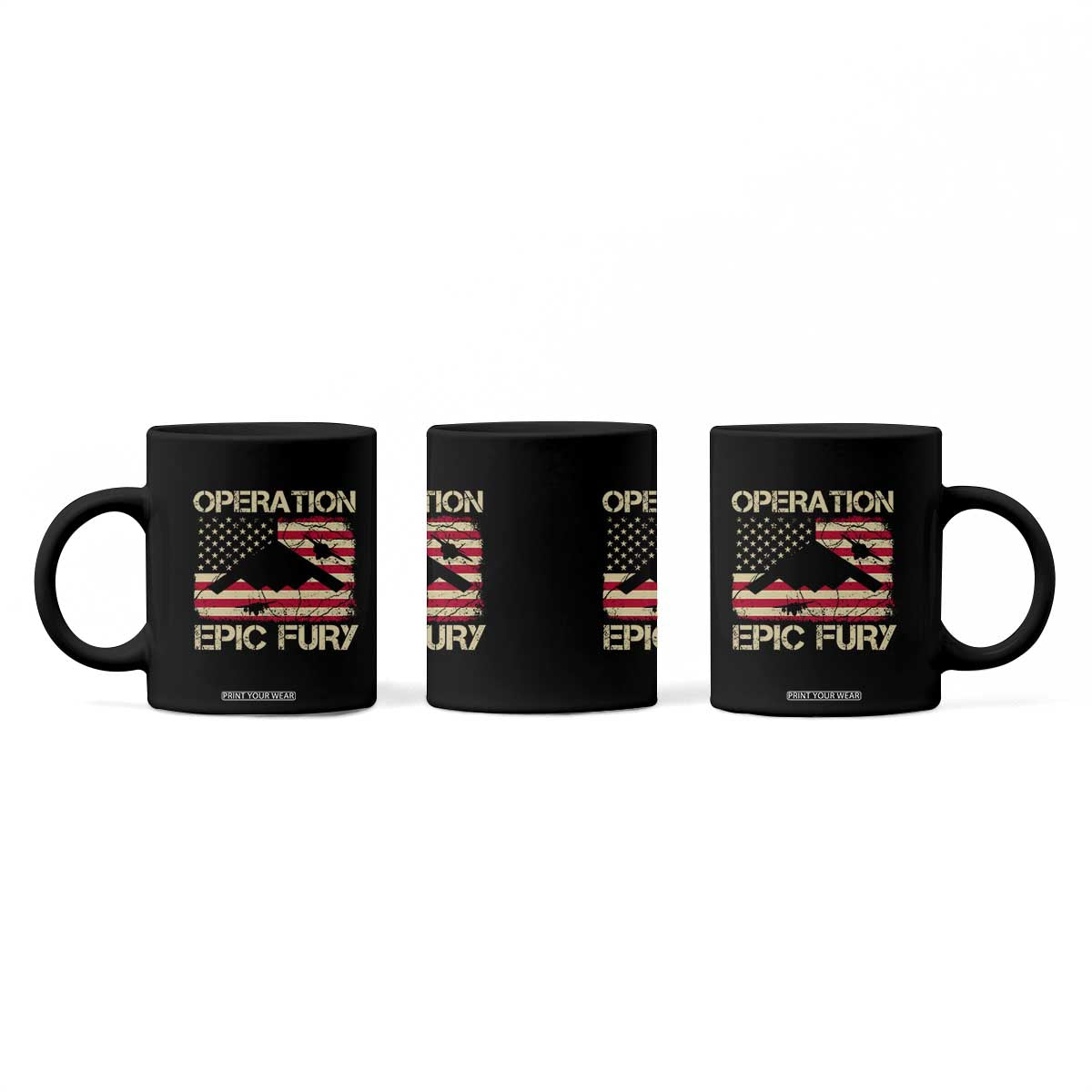 Operation Epic Fury Vintage American Flag Bomber Coffee Mug B2 Spirit Patriotic Strength TS02 Print Your Wear