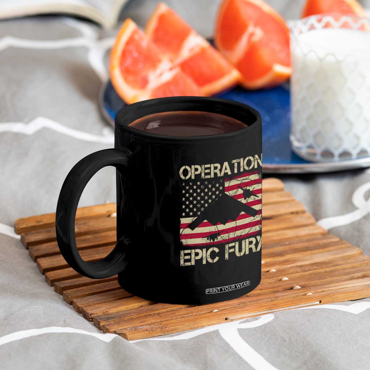 Operation Epic Fury Vintage American Flag Bomber Coffee Mug B2 Spirit Patriotic Strength TS02 Print Your Wear