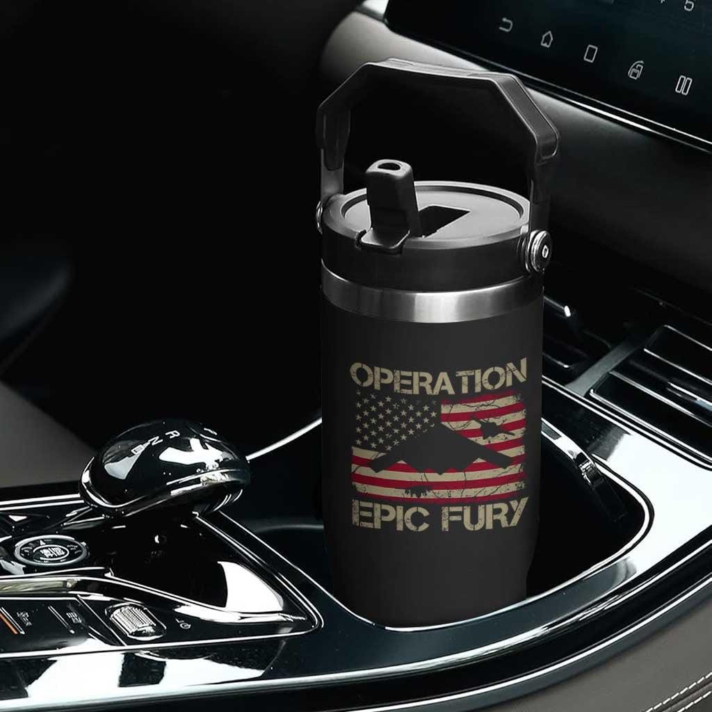 Operation Epic Fury Vintage American Flag Bomber Flip Straw Tumbler B2 Spirit Patriotic Strength TS02 Print Your Wear