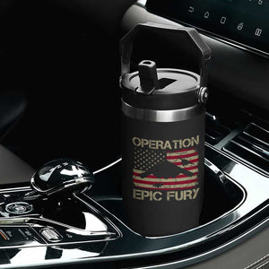 Operation Epic Fury Vintage American Flag Bomber Flip Straw Tumbler B2 Spirit Patriotic Strength TS02 Print Your Wear